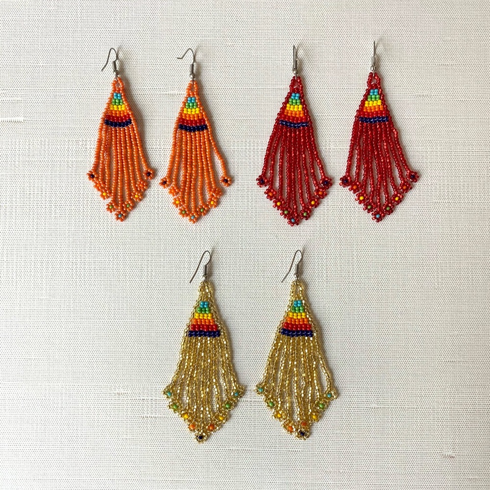Rainbow Huichol Fringe Earrings